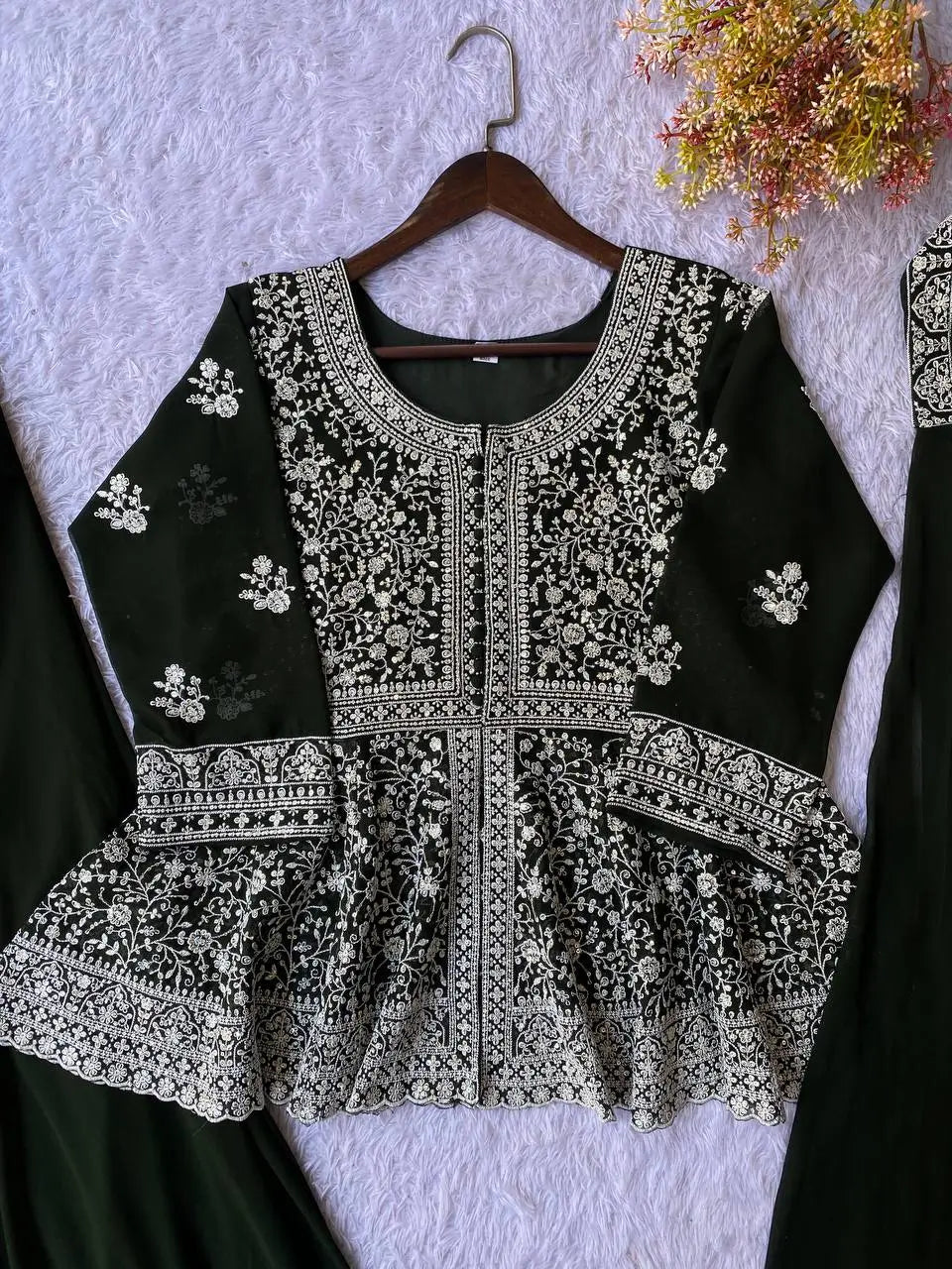 Midnight Blue Georgette Sequins Embroidered Kurti Palazzo Set for Wedding & Festive Wear