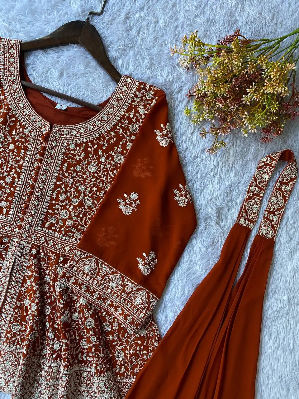 Midnight Blue Georgette Sequins Embroidered Kurti Palazzo Set for Wedding & Festive Wear