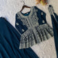 Midnight Blue Georgette Sequins Embroidered Kurti Palazzo Set for Wedding & Festive Wear