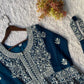 Midnight Blue Georgette Sequins Embroidered Kurti Palazzo Set for Wedding & Festive Wear