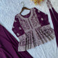 Midnight Blue Georgette Sequins Embroidered Kurti Palazzo Set for Wedding & Festive Wear