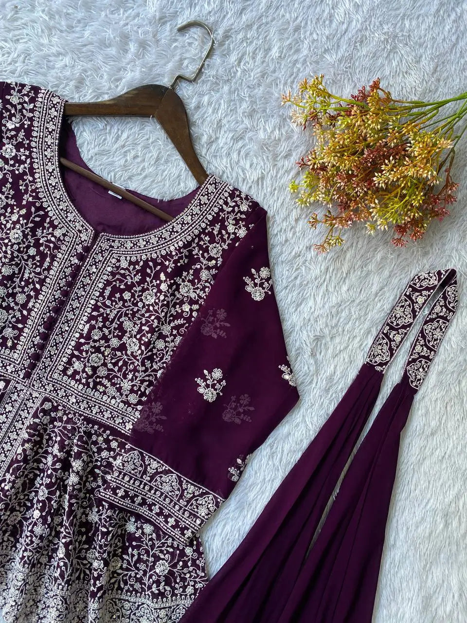 Midnight Blue Georgette Sequins Embroidered Kurti Palazzo Set for Wedding & Festive Wear