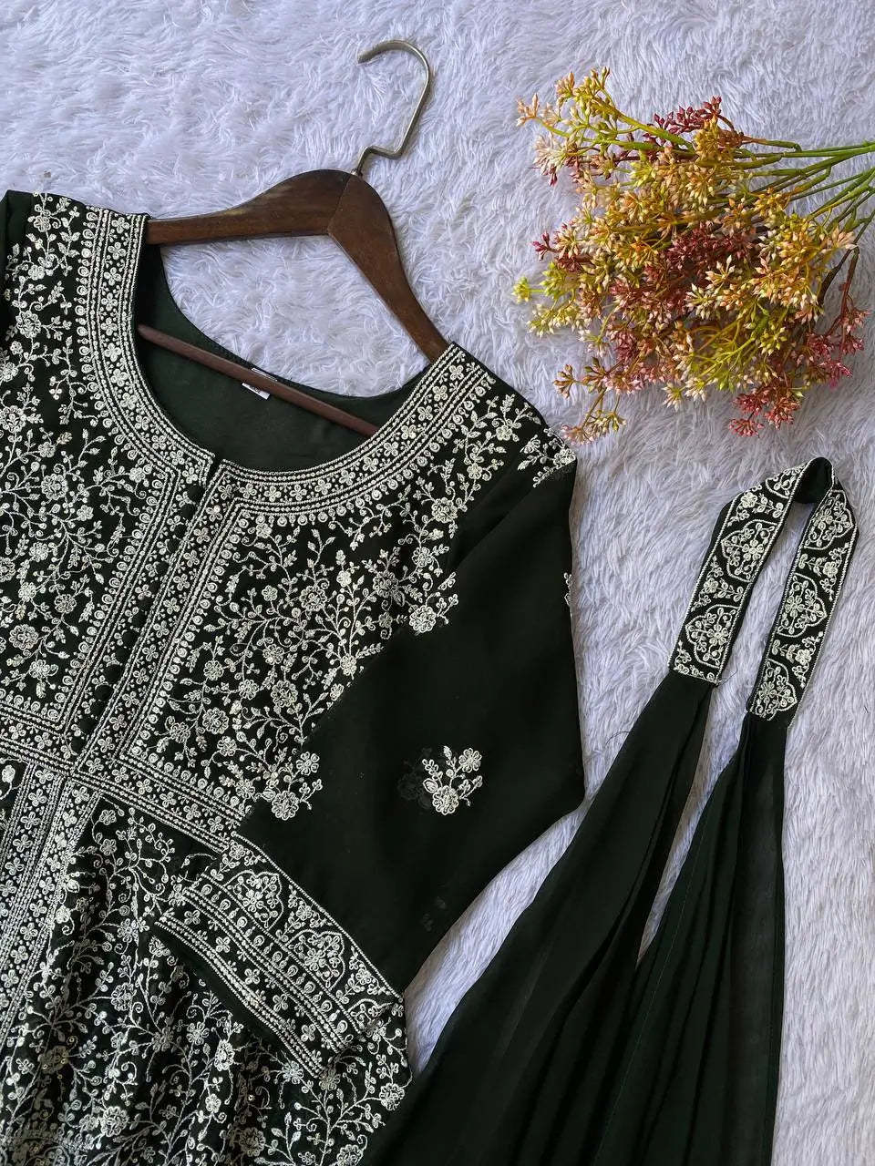 Midnight Blue Georgette Sequins Embroidered Kurti Palazzo Set for Wedding & Festive Wear