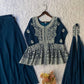 Midnight Blue Georgette Sequins Embroidered Kurti Palazzo Set for Wedding & Festive Wear