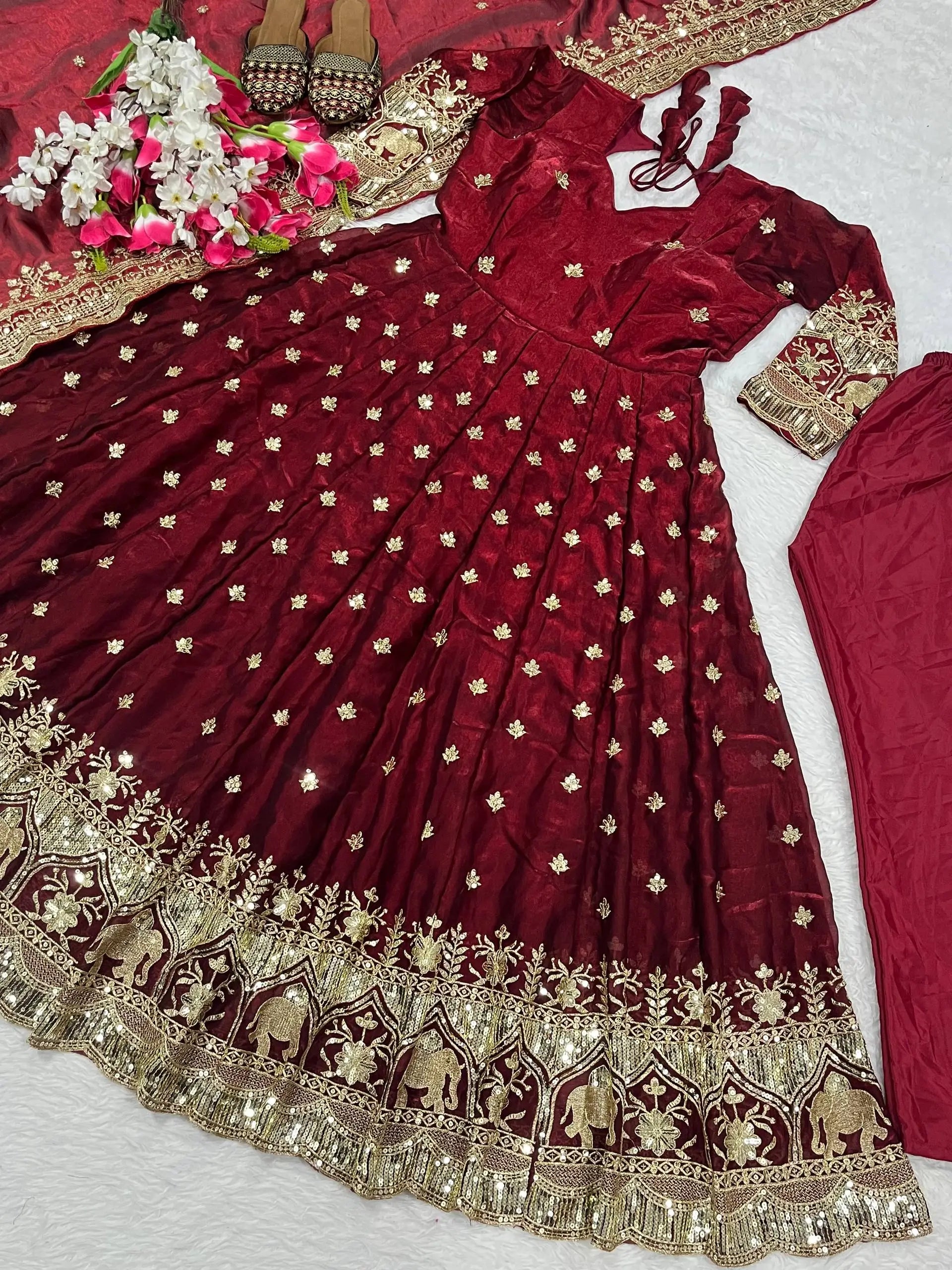 Midnight Elegance Chinon Silk Anarkali Set for Wedding and Reception Wear