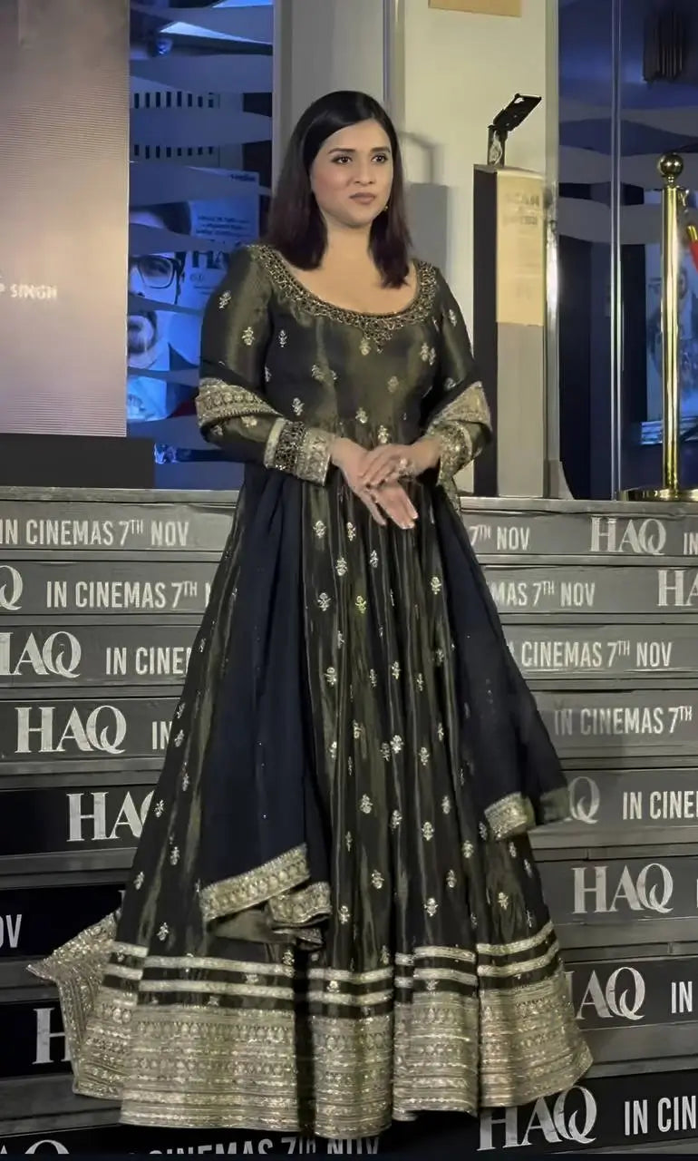 Midnight Elegance Chinon Silk Anarkali Set for Wedding and Reception Wear