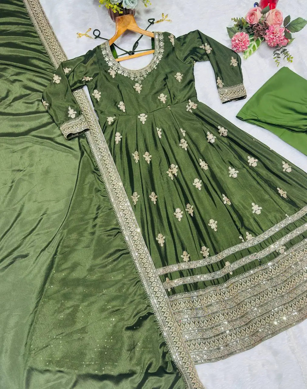 Midnight Elegance Chinon Silk Anarkali Set for Wedding and Reception Wear