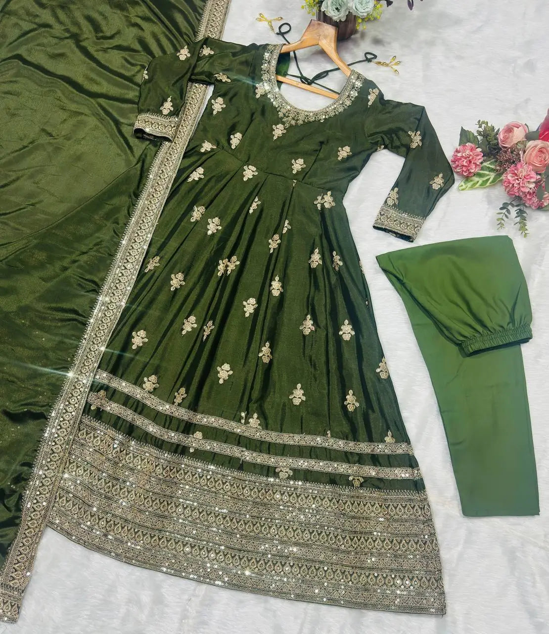 Midnight Elegance Chinon Silk Anarkali Set for Wedding and Reception Wear