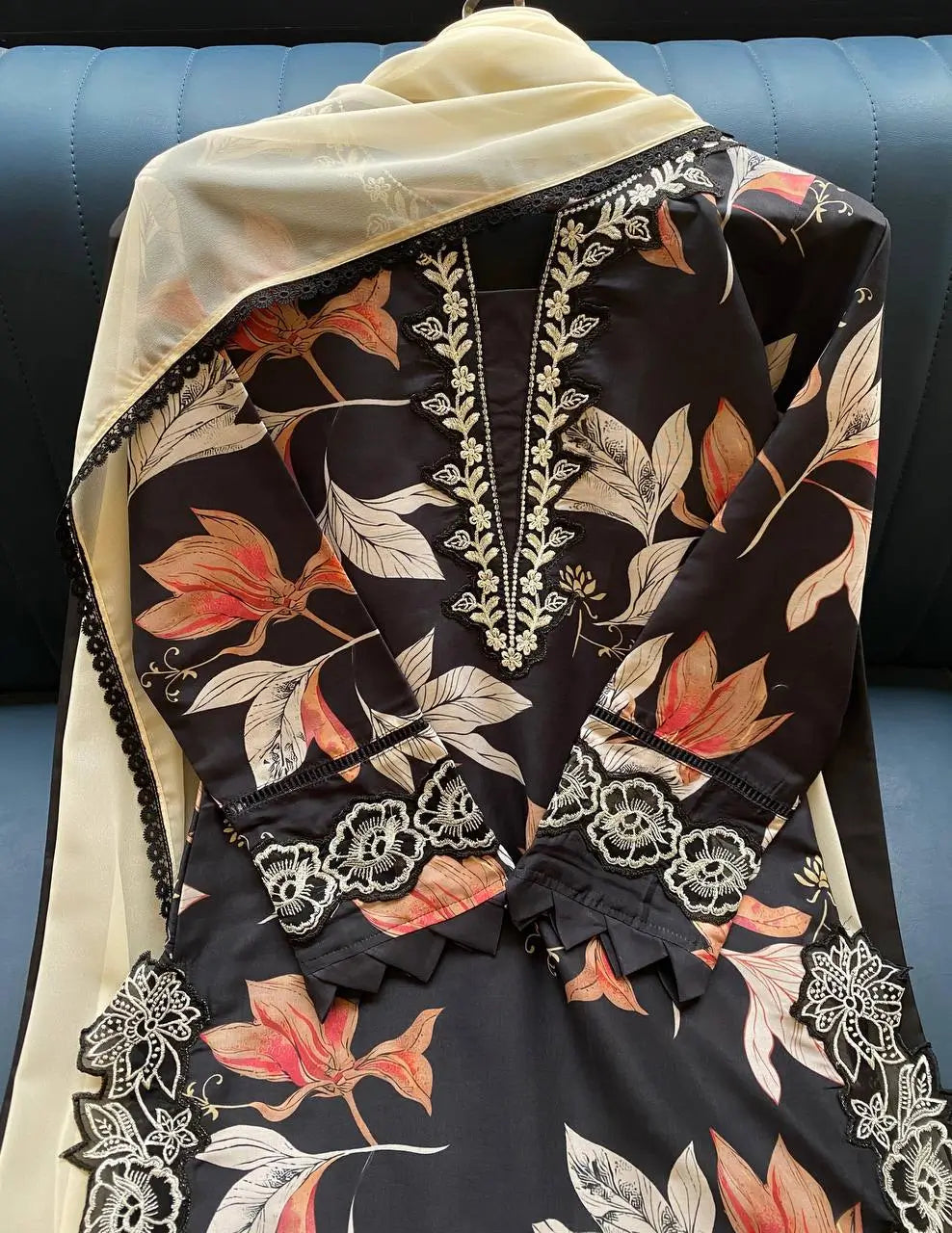 Midnight Floral Muslin Kurta Palazzo Set for Casual and Festive Wear