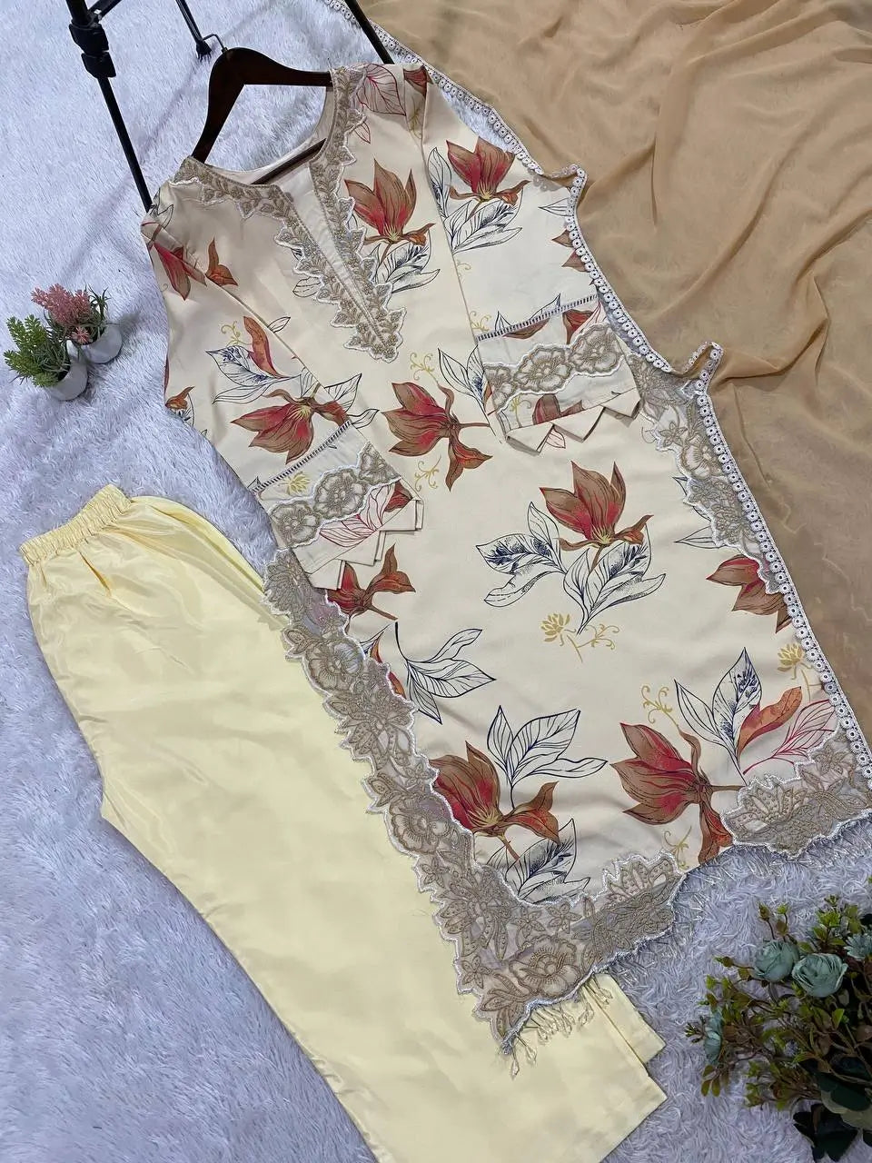 Midnight Floral Muslin Kurta Palazzo Set for Casual and Festive Wear