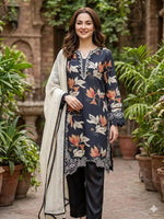 Midnight Floral Muslin Kurta Palazzo Set for Casual and Festive Wear