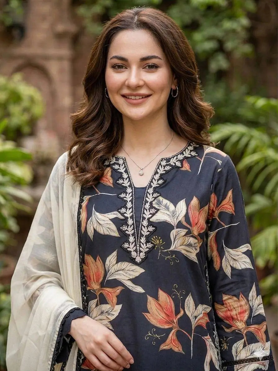 Midnight Floral Muslin Kurta Palazzo Set for Casual and Festive Wear