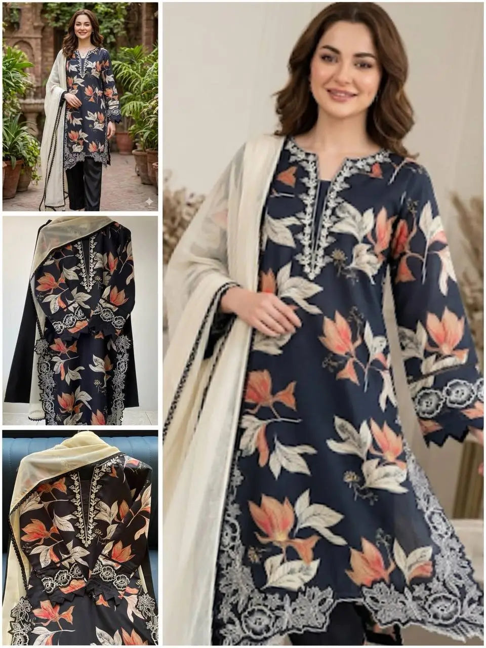Midnight Floral Muslin Kurta Palazzo Set for Casual and Festive Wear