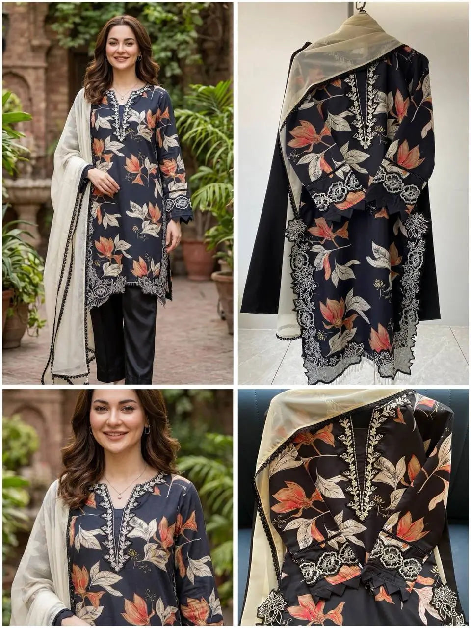 Midnight Floral Muslin Kurta Palazzo Set for Casual and Festive Wear