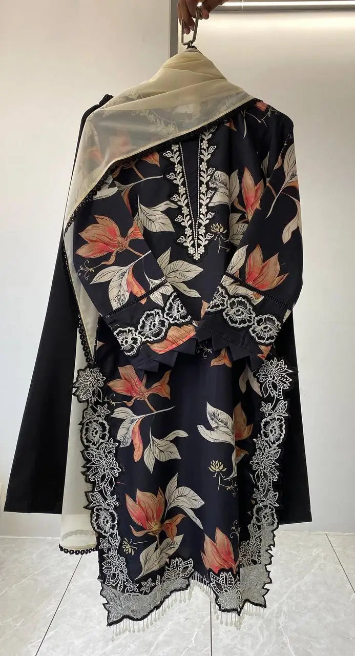 Midnight Floral Muslin Kurta Palazzo Set for Casual and Festive Wear