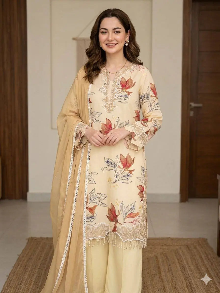 Midnight Floral Muslin Kurta Palazzo Set for Casual and Festive Wear