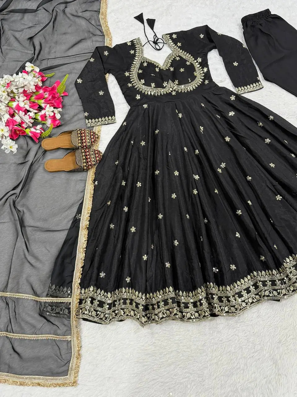 Midnight Royale Embroidered Anarkali Suit Set for Festive and Wedding Wear