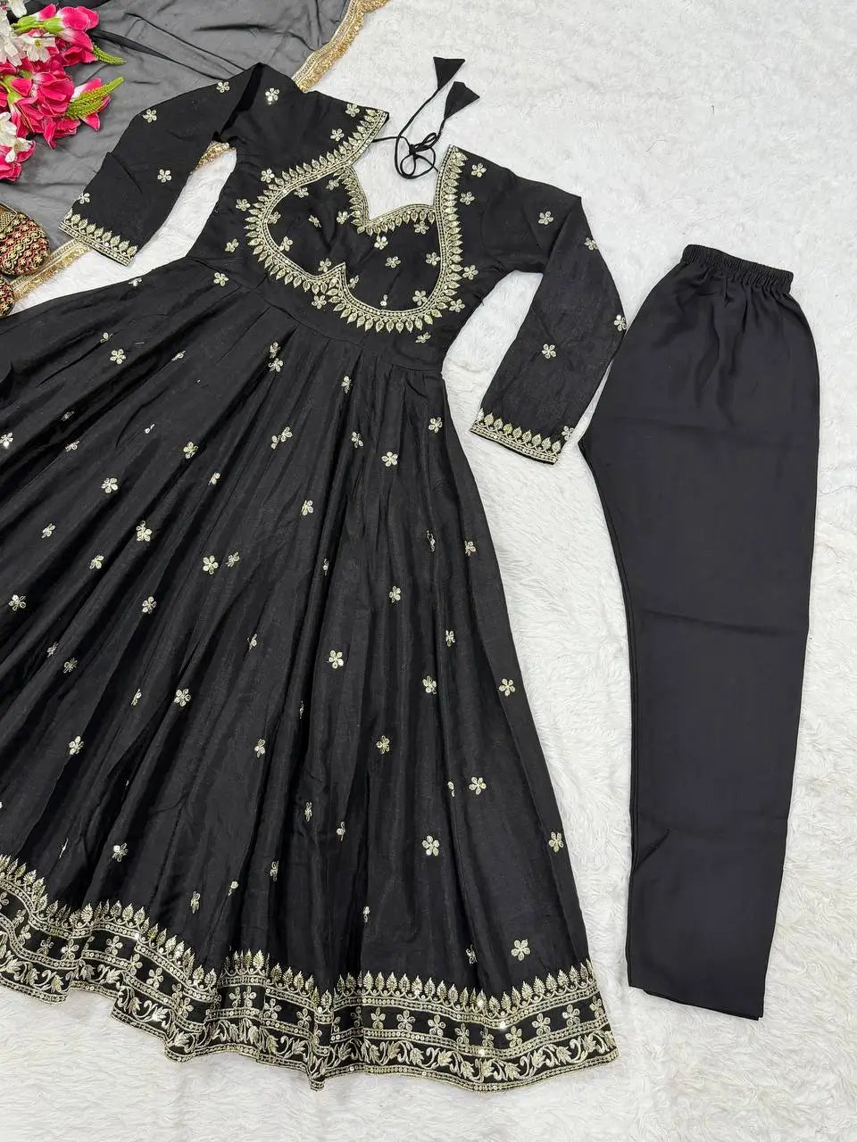 Midnight Royale Embroidered Anarkali Suit Set for Festive and Wedding Wear