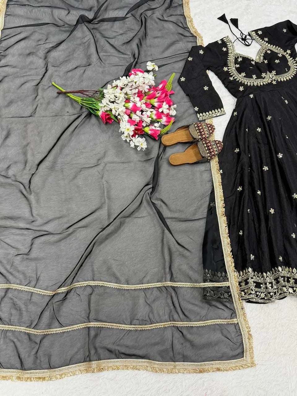 Midnight Royale Embroidered Anarkali Suit Set for Festive and Wedding Wear