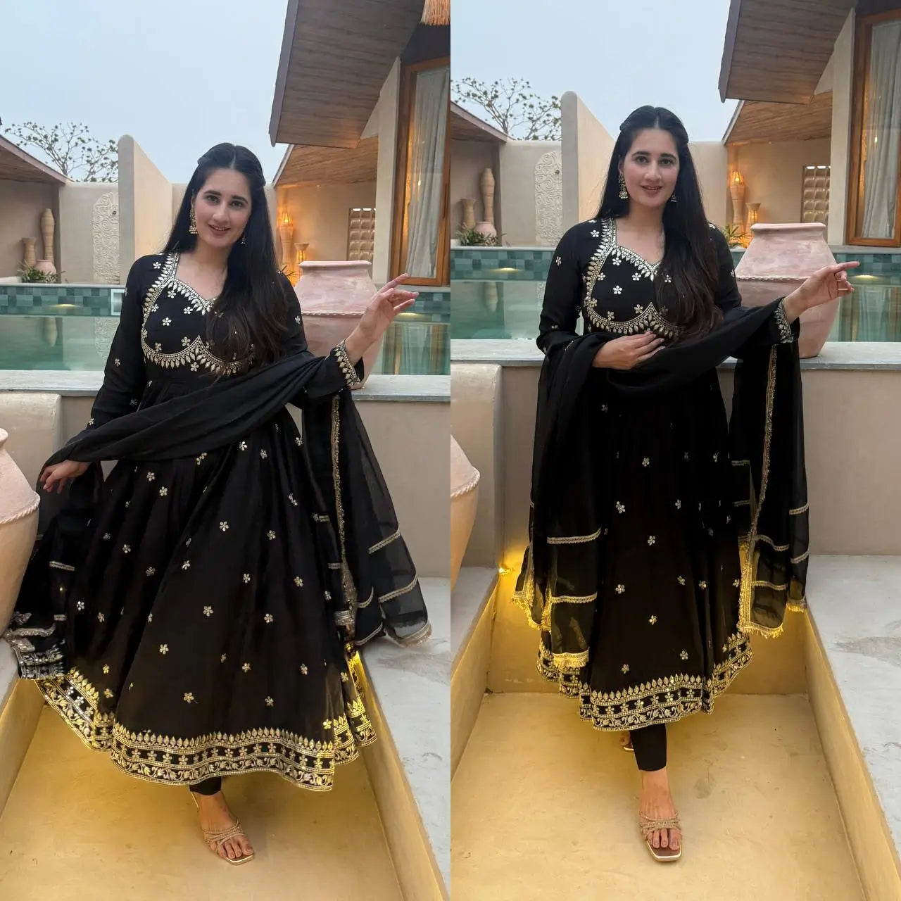 Midnight Royale Embroidered Anarkali Suit Set for Festive and Wedding Wear