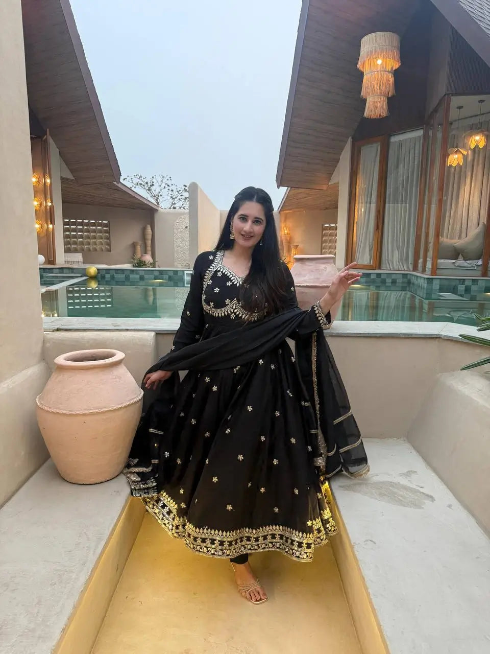 Midnight Royale Embroidered Anarkali Suit Set for Festive and Wedding Wear