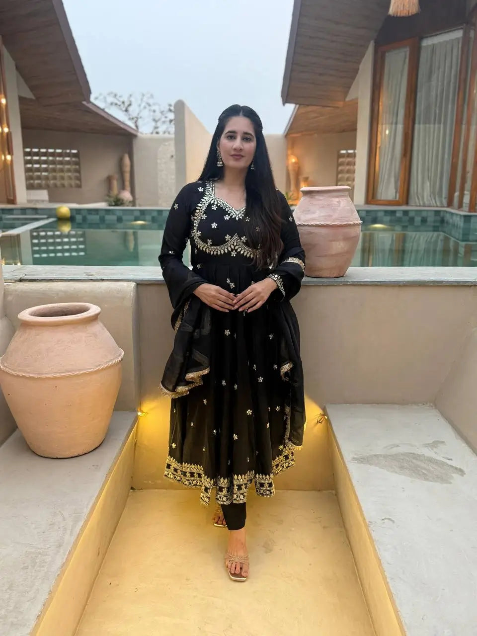 Midnight Royale Embroidered Anarkali Suit Set for Festive and Wedding Wear