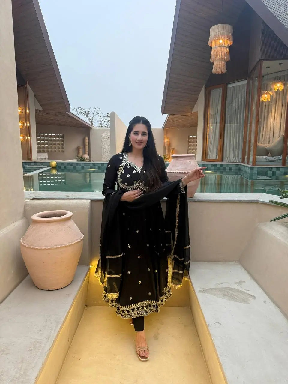 Midnight Royale Embroidered Anarkali Suit Set for Festive and Wedding Wear