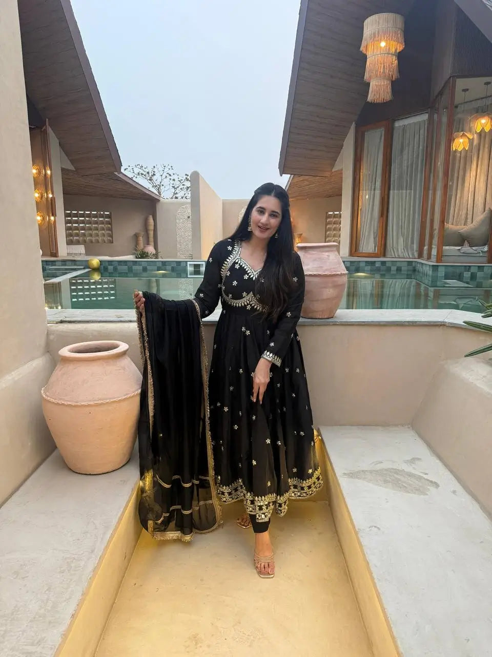 Midnight Royale Embroidered Anarkali Suit Set for Festive and Wedding Wear