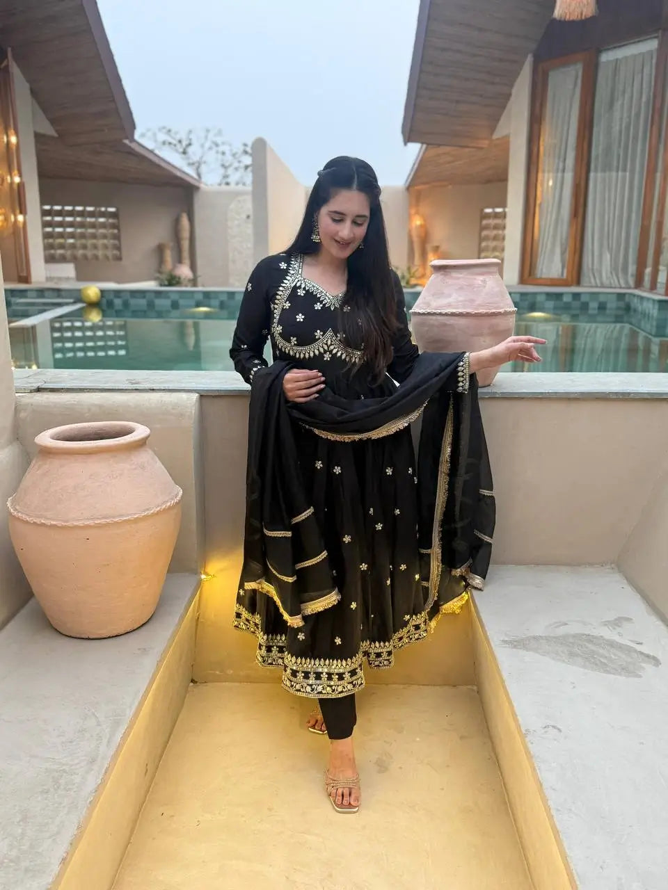 Midnight Royale Embroidered Anarkali Suit Set for Festive and Wedding Wear