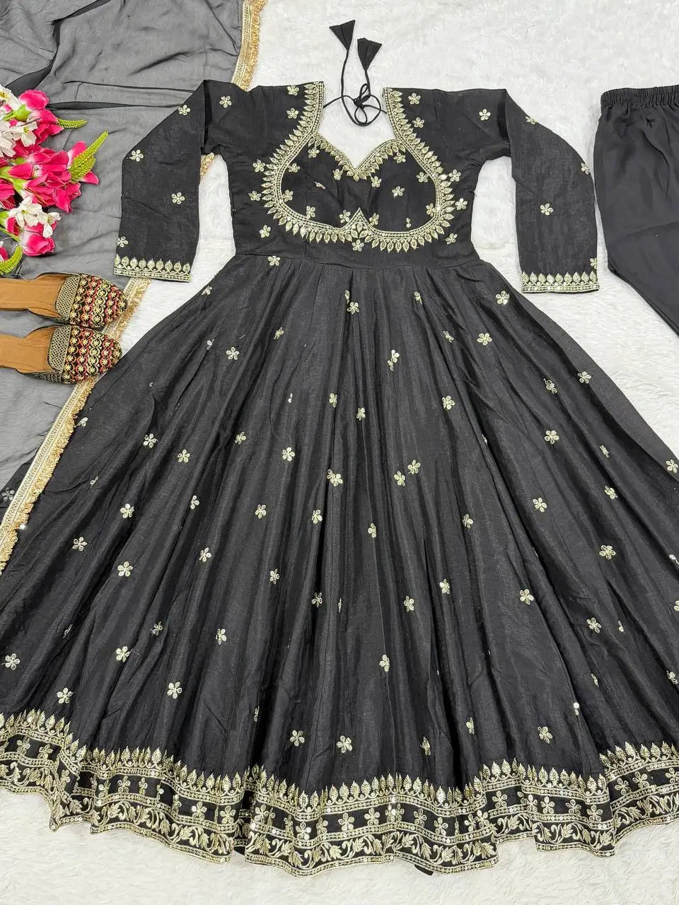 Midnight Royale Embroidered Anarkali Suit Set for Festive and Wedding Wear