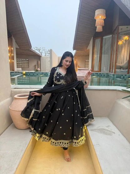 Midnight Royale Embroidered Anarkali Suit Set for Festive and Wedding Wear