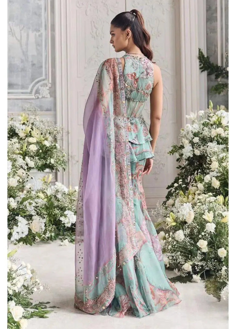 Mint Bloom Designer Georgette Sharara Set for Festive and Party Wear