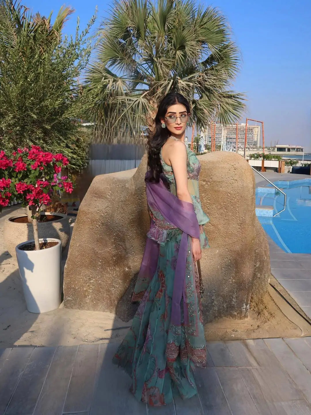 Mint Bloom Designer Georgette Sharara Set for Festive and Party Wear