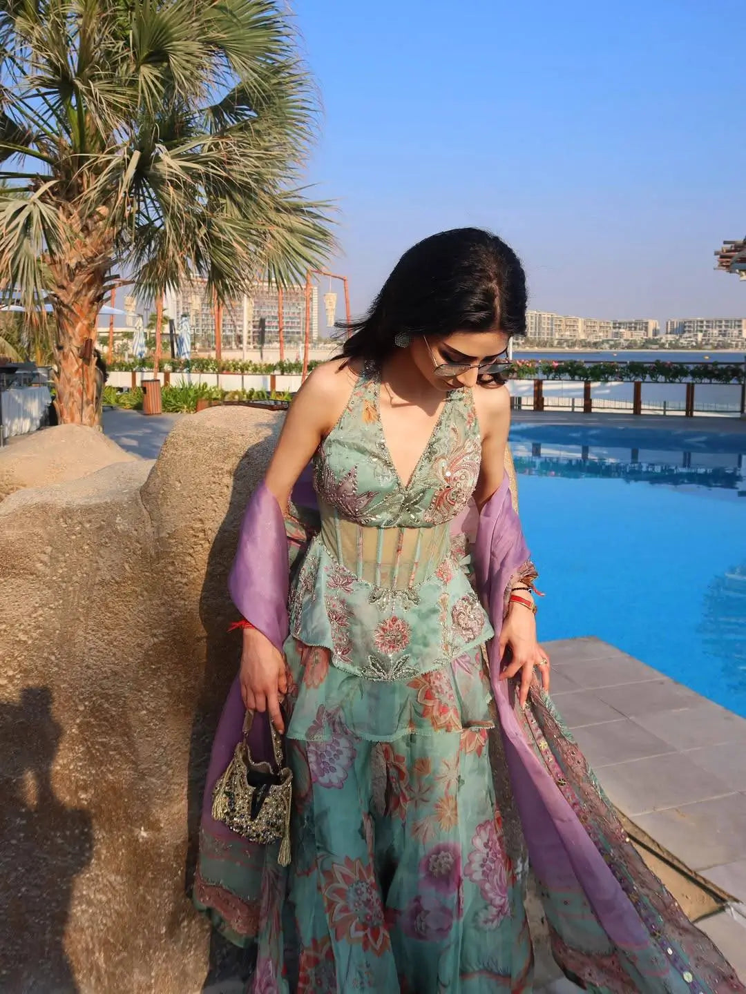Mint Bloom Designer Georgette Sharara Set for Festive and Party Wear