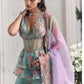 Mint Bloom Designer Georgette Sharara Set for Festive and Party Wear