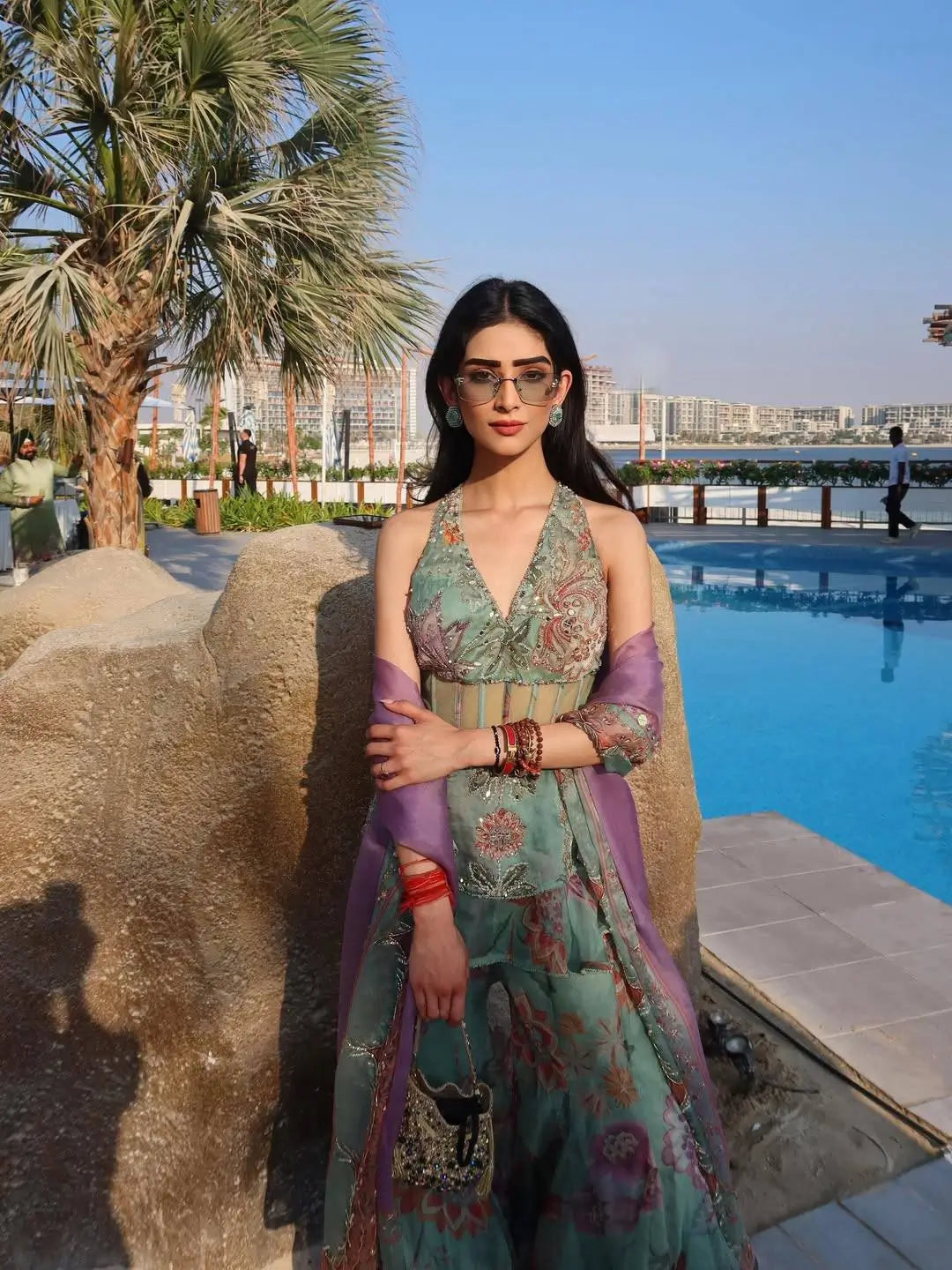 Mint Bloom Designer Georgette Sharara Set for Festive and Party Wear