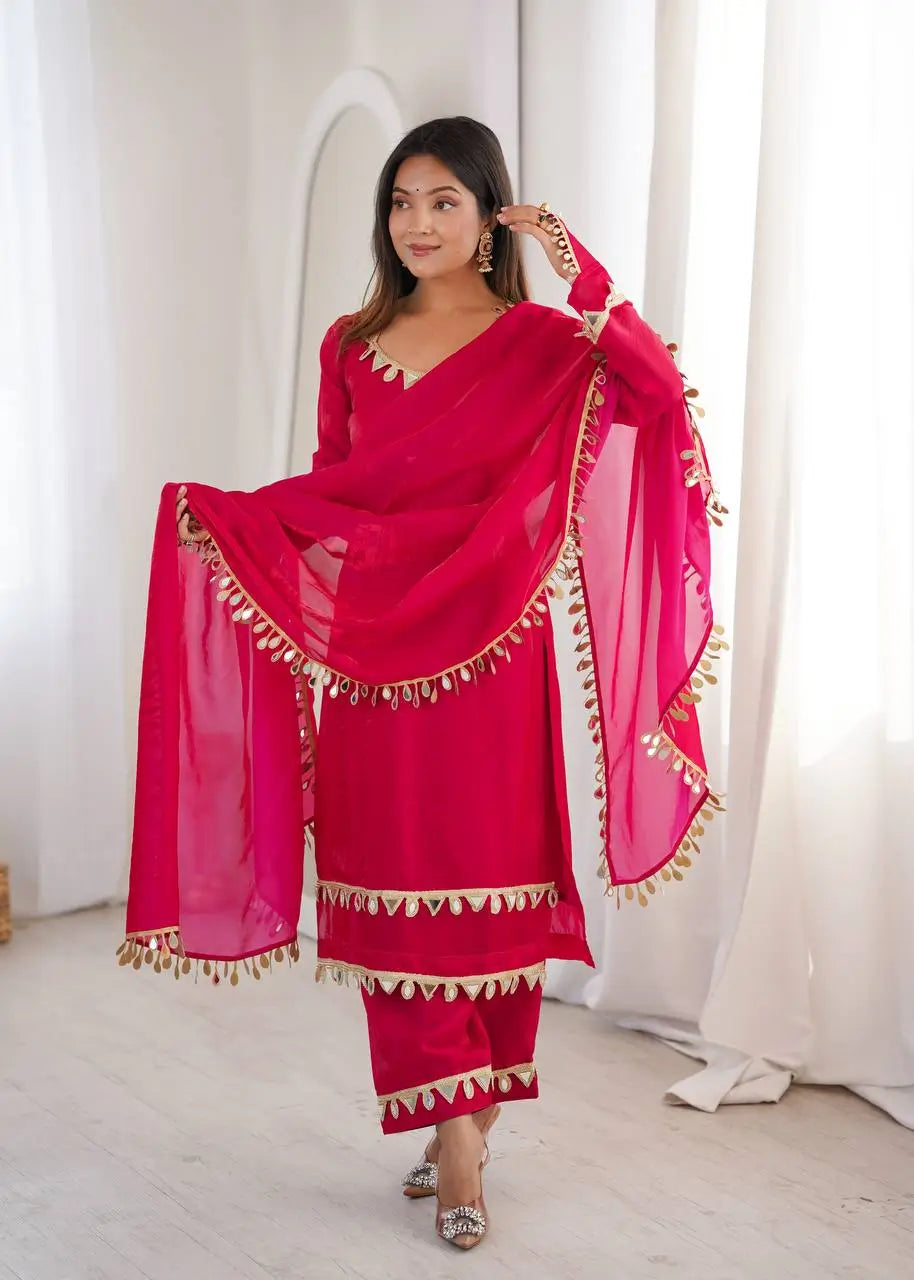Mirror Lace Fendy Silk Palazzo Suit Set for Festive and Wedding Wear