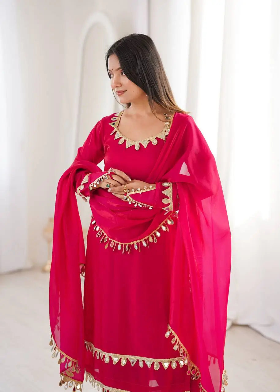 Mirror Lace Fendy Silk Palazzo Suit Set for Festive and Wedding Wear