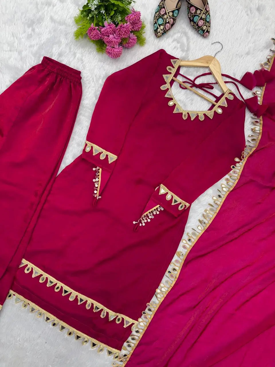 Mirror Lace Fendy Silk Palazzo Suit Set for Festive and Wedding Wear