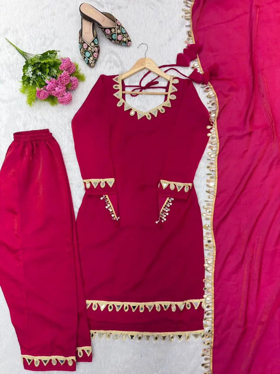 Mirror Lace Fendy Silk Palazzo Suit Set for Festive and Wedding Wear