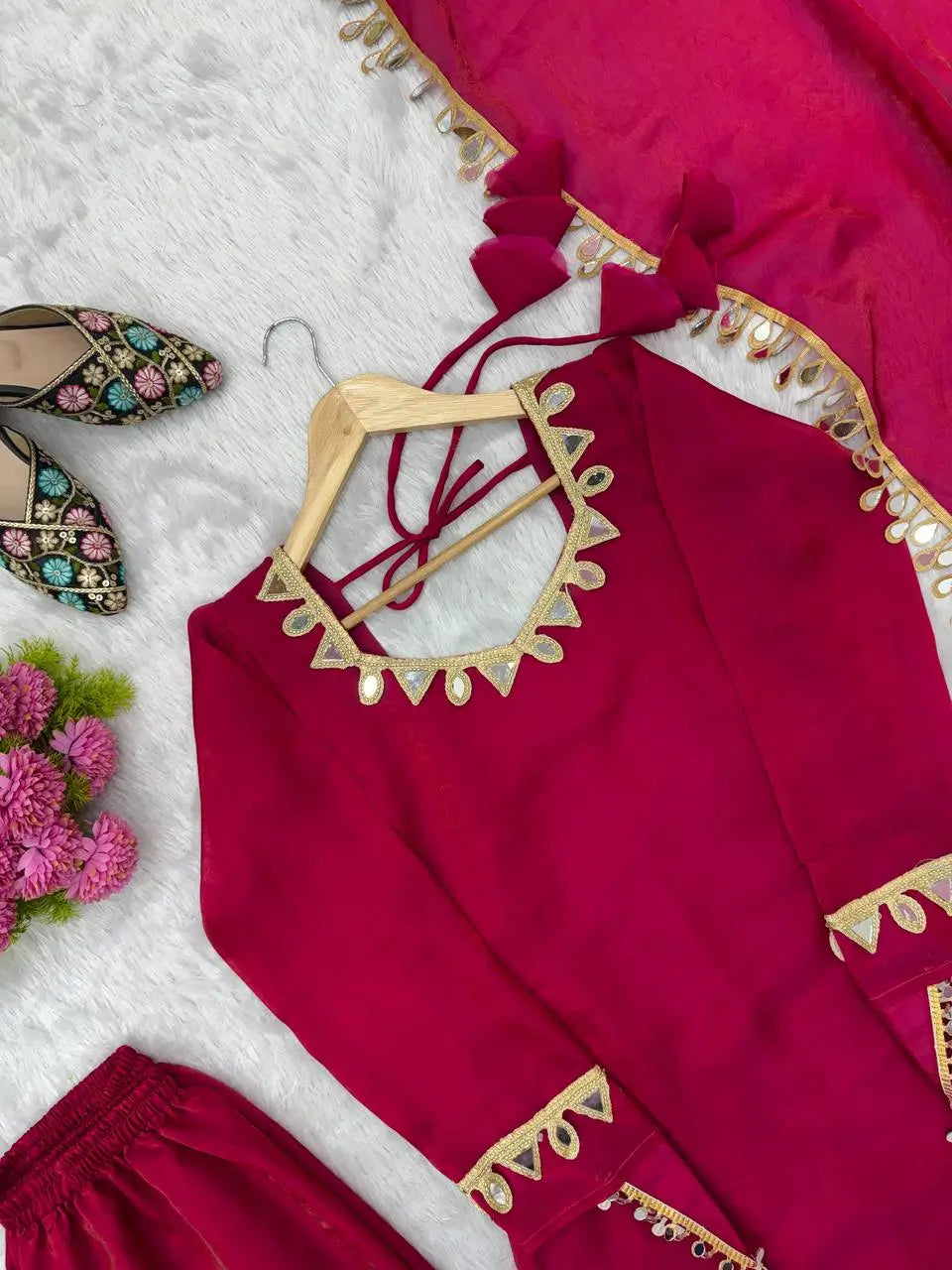 Mirror Lace Fendy Silk Palazzo Suit Set for Festive and Wedding Wear