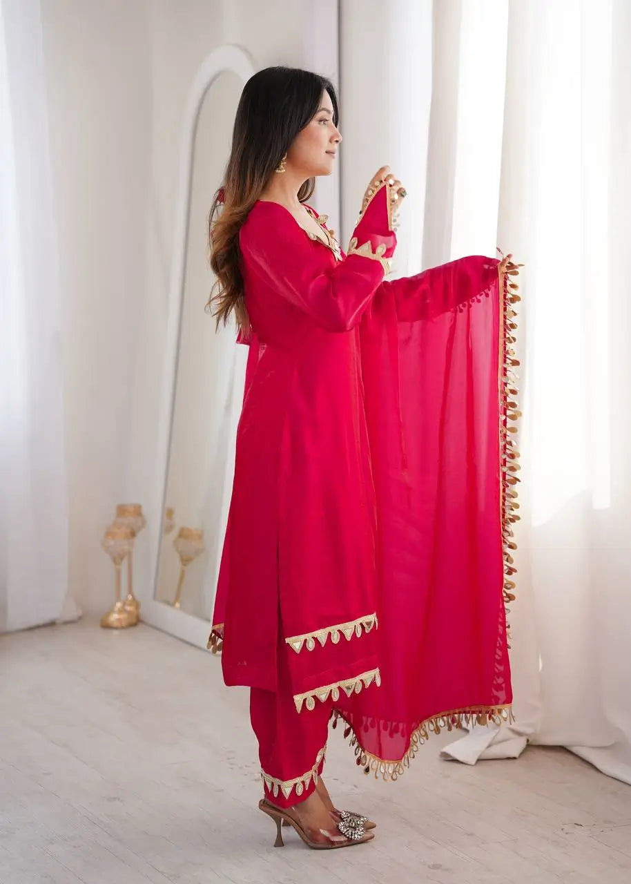 Mirror Lace Fendy Silk Palazzo Suit Set for Festive and Wedding Wear