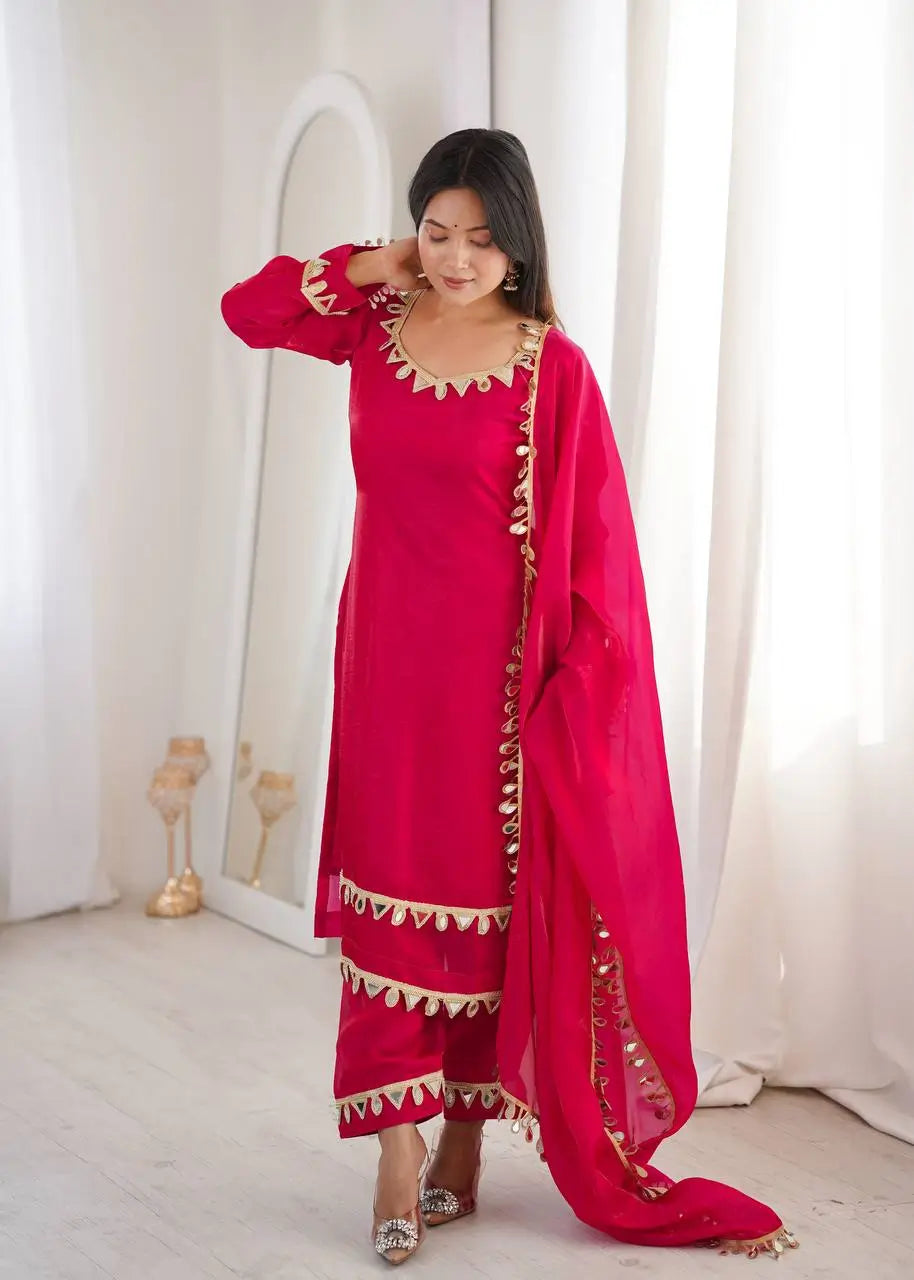 Mirror Lace Fendy Silk Palazzo Suit Set for Festive and Wedding Wear