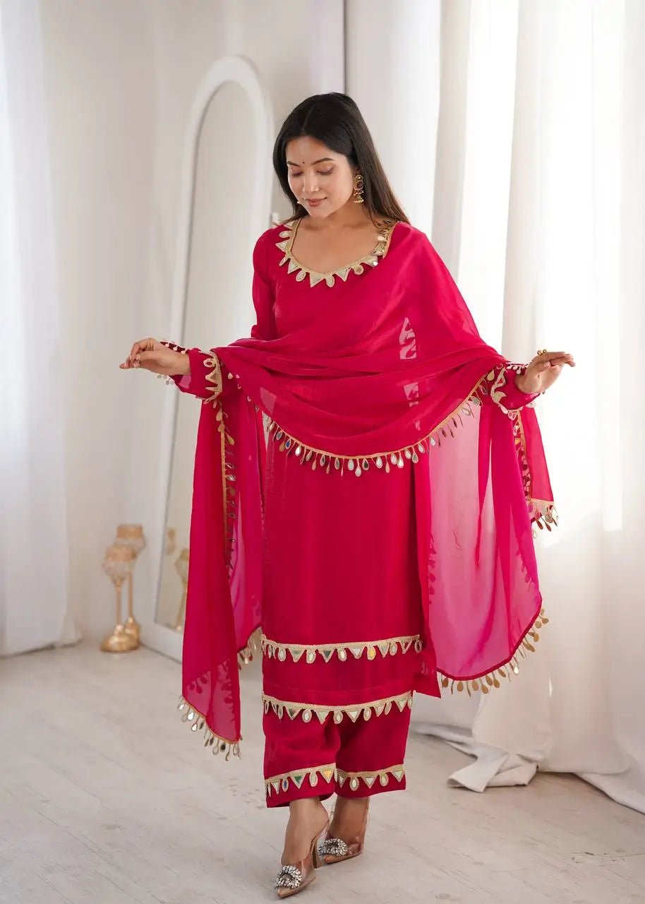 Mirror Lace Fendy Silk Palazzo Suit Set for Festive and Wedding Wear