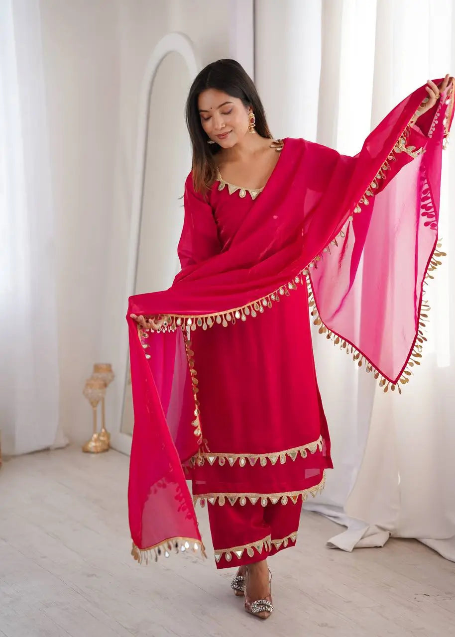 Mirror Lace Fendy Silk Palazzo Suit Set for Festive and Wedding Wear