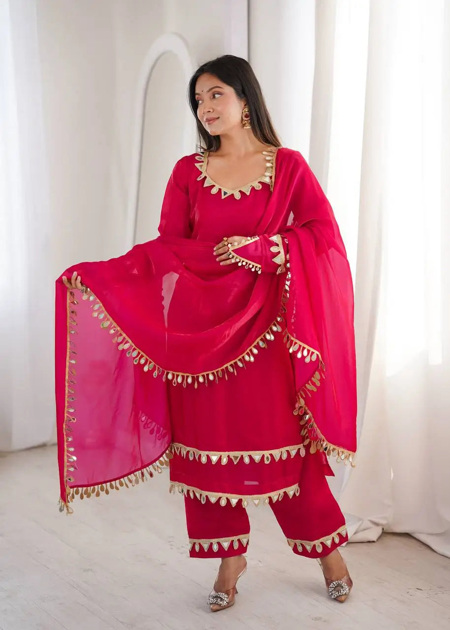 Mirror Lace Fendy Silk Palazzo Suit Set for Festive and Wedding Wear