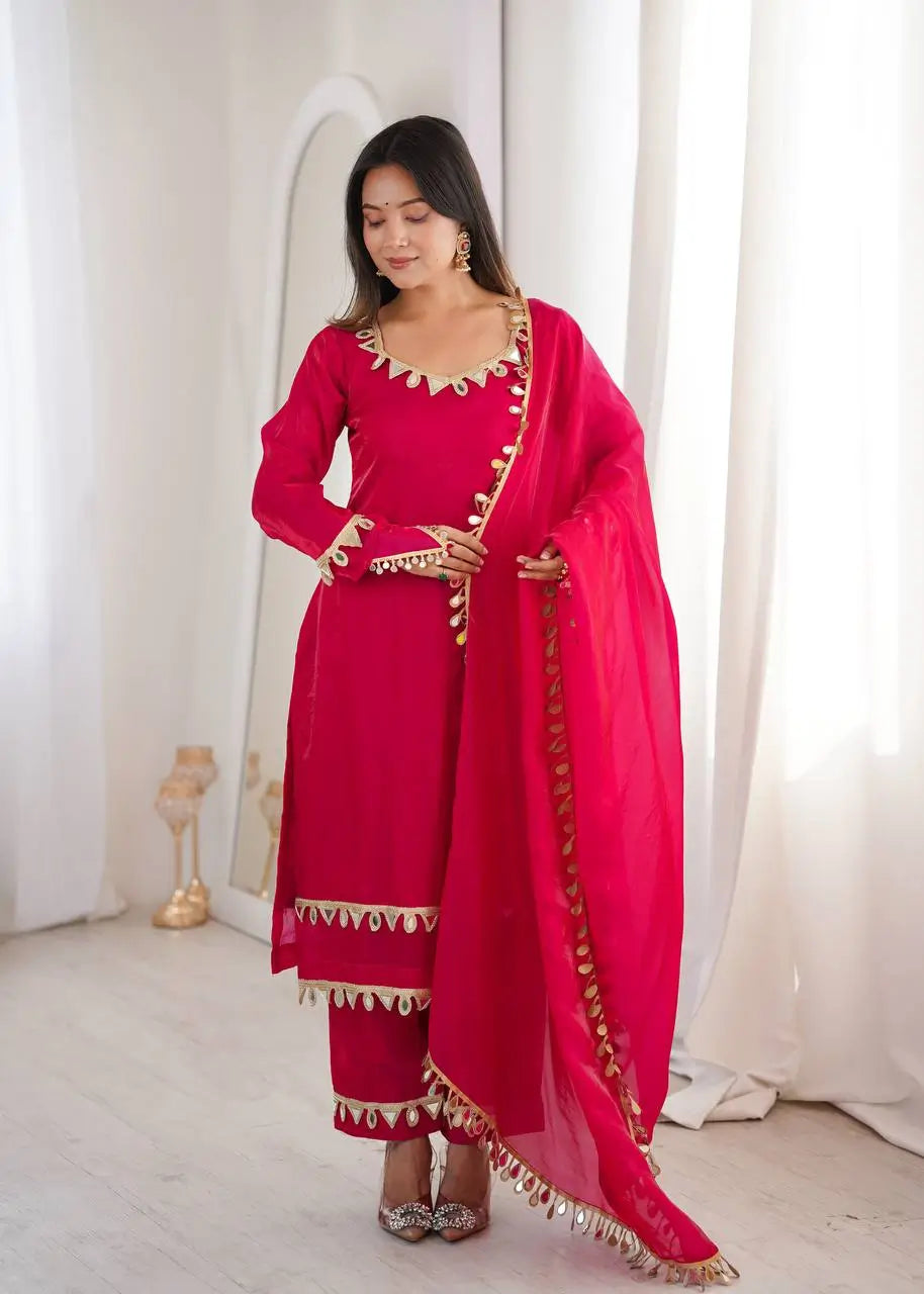 Mirror Lace Fendy Silk Palazzo Suit Set for Festive and Wedding Wear