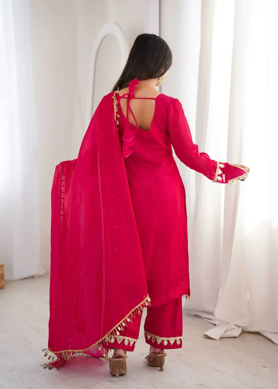 Mirror Lace Fendy Silk Palazzo Suit Set for Festive and Wedding Wear