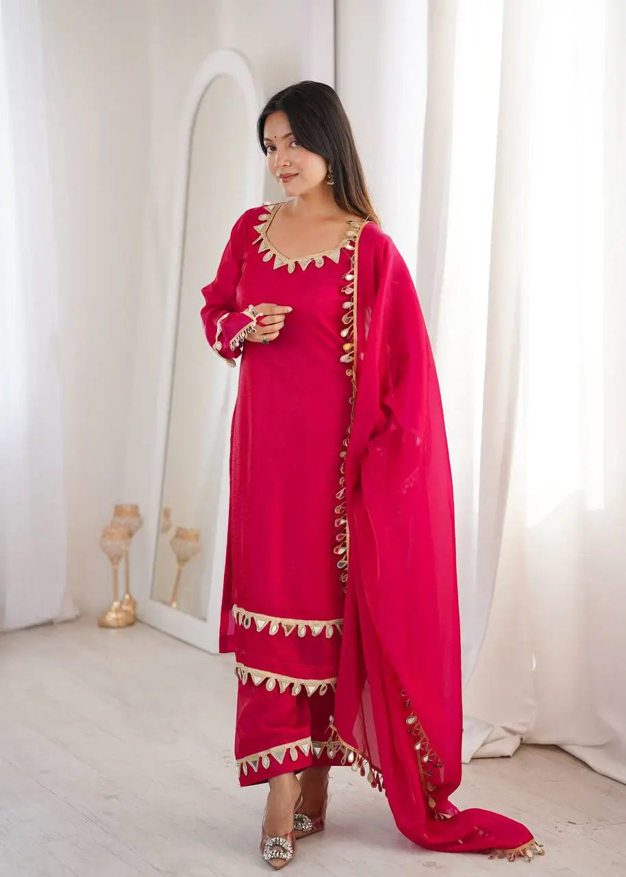 Mirror Lace Fendy Silk Palazzo Suit Set for Festive and Wedding Wear