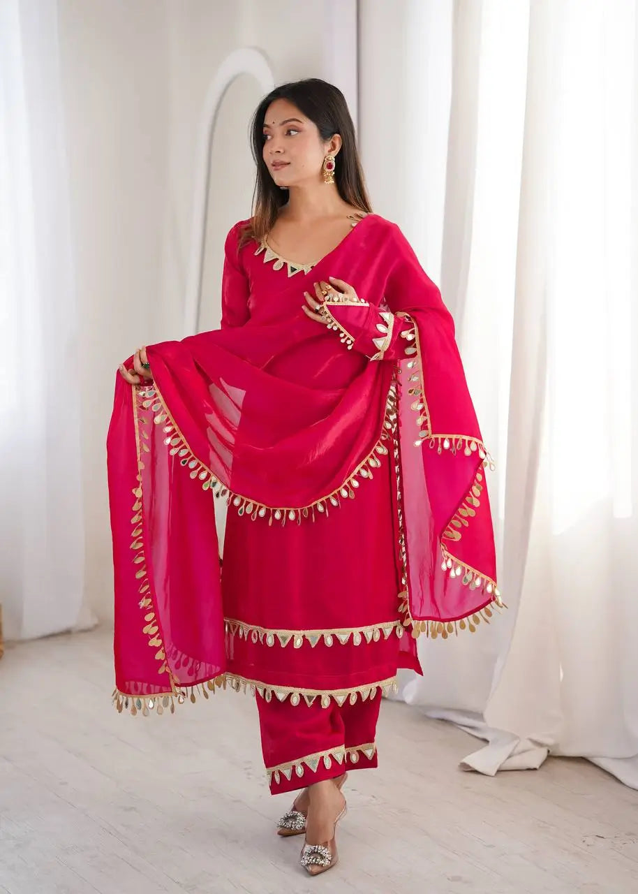 Mirror Lace Fendy Silk Palazzo Suit Set for Festive and Wedding Wear
